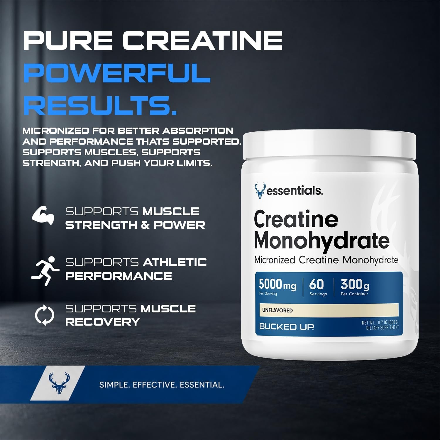 Pure Micronized Creatine Monohydrate – Unflavored, Easy Mix, 5G/Serving, 60 Serv