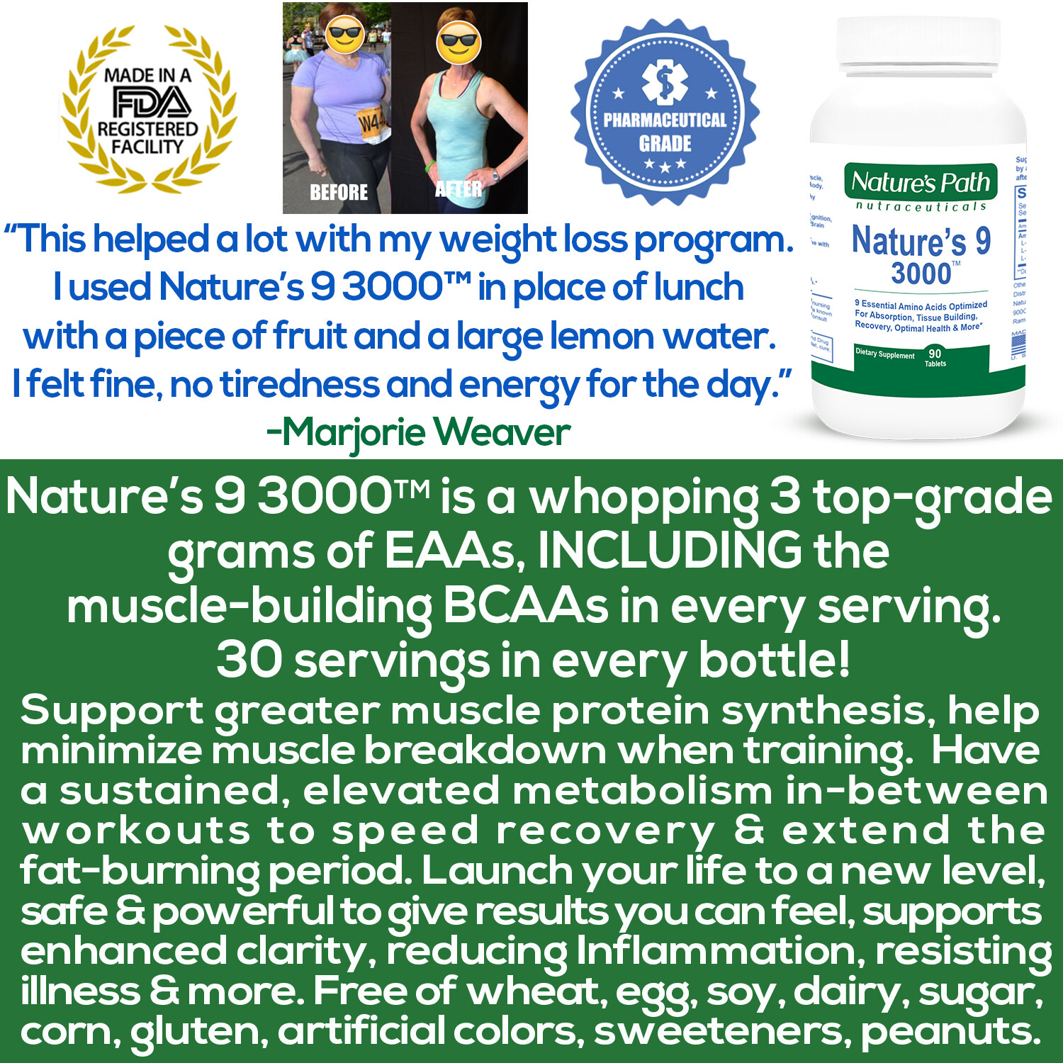Nature’s 9 3000 Essential Amino Branch Chain Acids EAA 90 Tablets Natural Energy