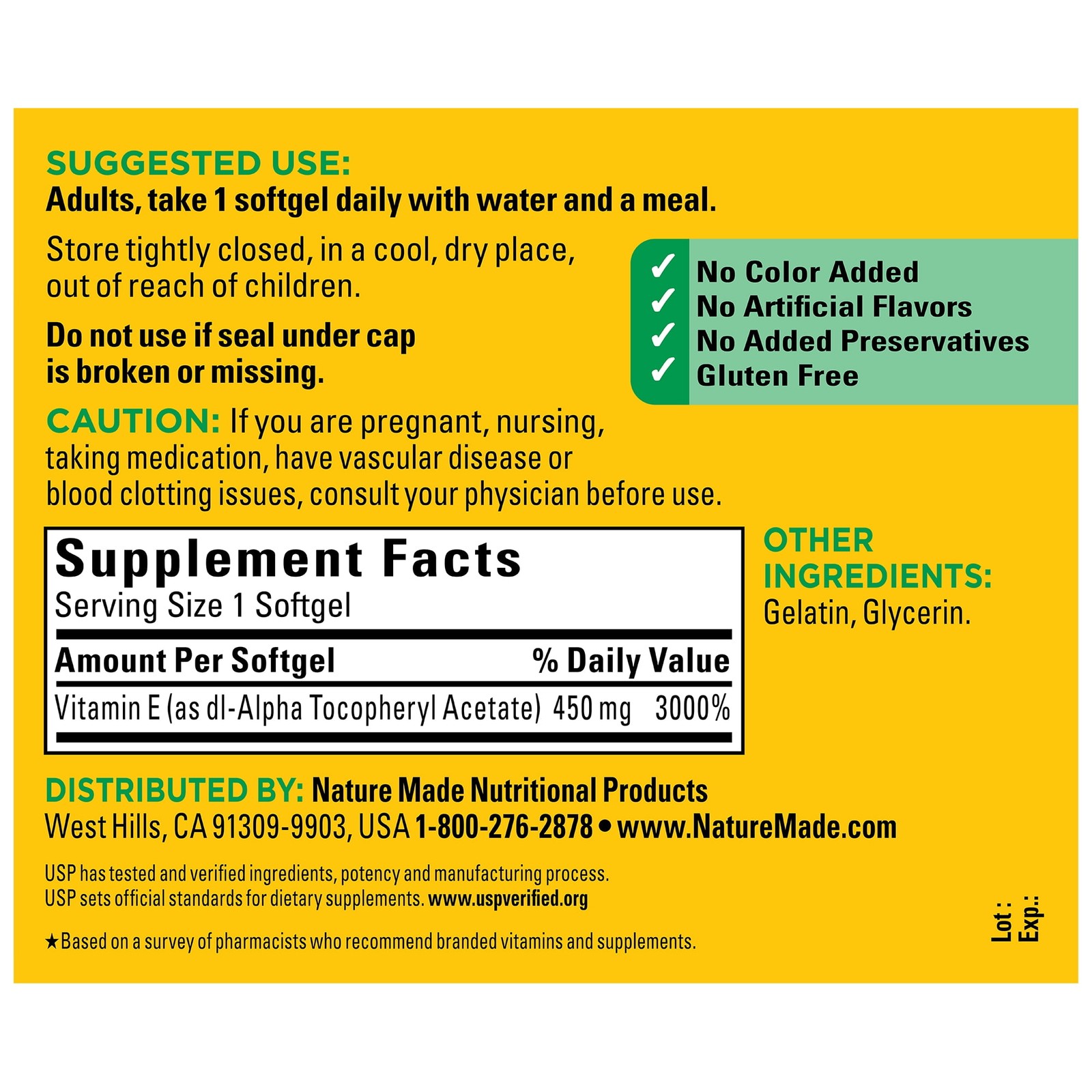 Nature Made Vitamin E 450 mg (1000 IU), 60 Softgels