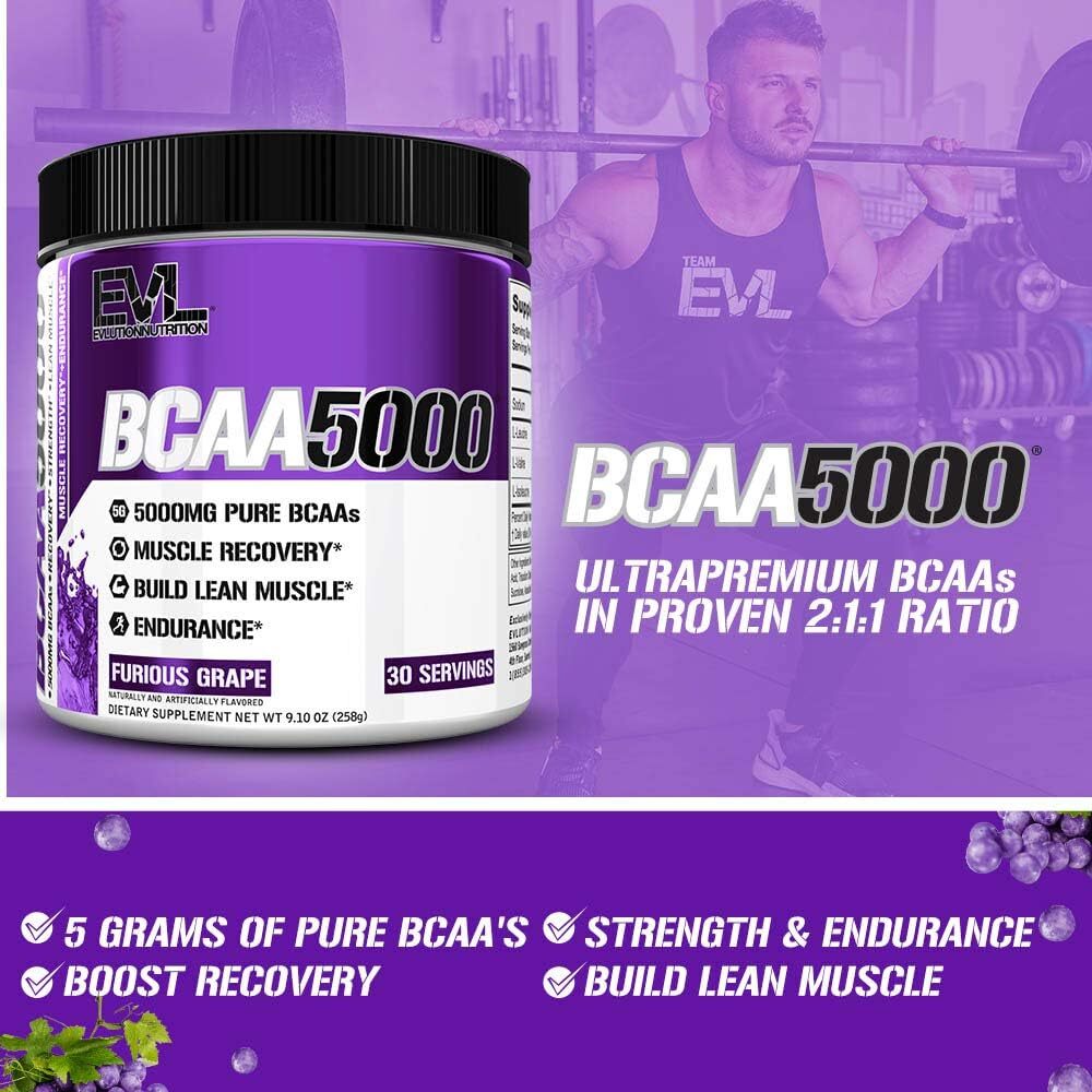 Evlution EVL BCAAs Amino Acids BCAA5000- Stim Free Pre-Workout – All Flavors