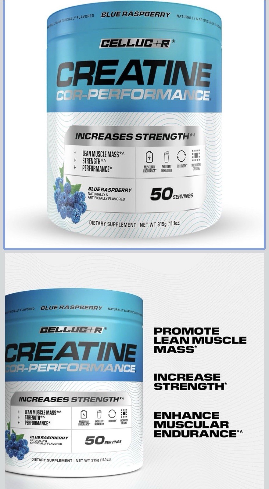 Cellucor Cor-Performance Creatine Fitness Blue Raspberry Flavor Exp 08/2026