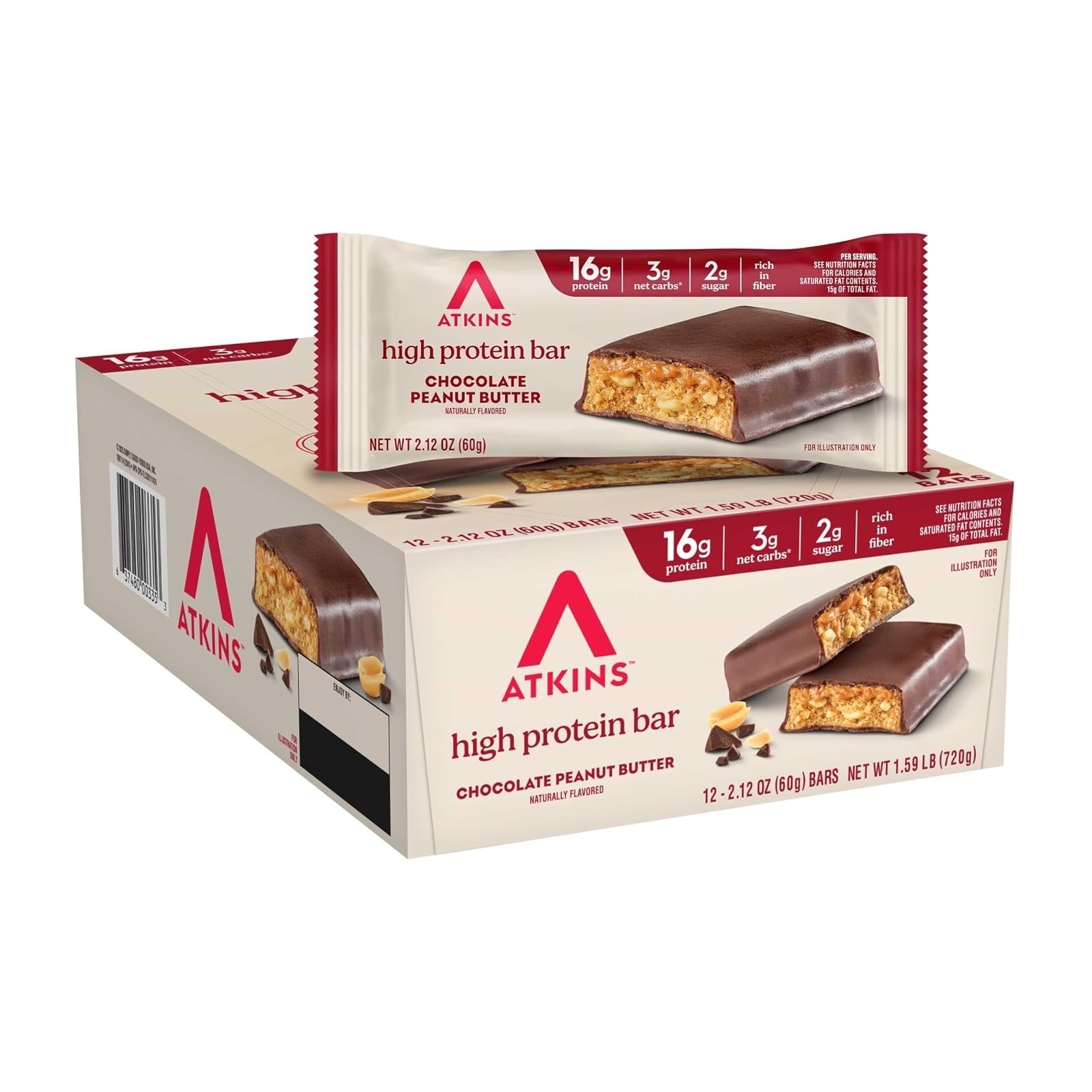 Atkins Chocolate Peanut Butter Pretzel Protein Bar – 16g Protein, Keto Friendly