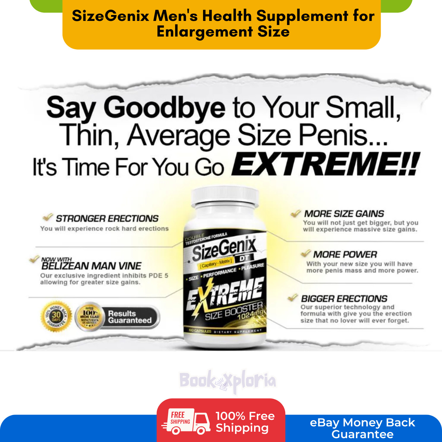 SizeGenix 60 Tabs Men’s Health Supplement for Enlargement Size SHIP FROM US FREE