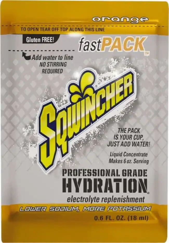 Sqwincher Fast Pack Electrolyte Liquid Sport Hydration Drink ORANGE 50 BOX