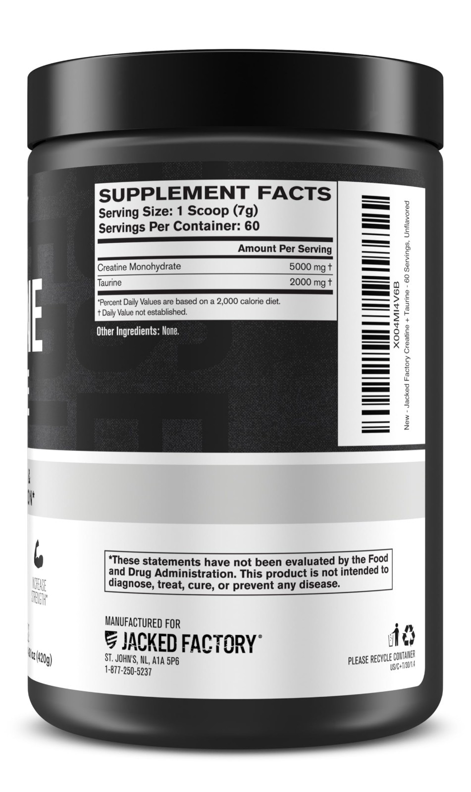 Creatine Monohydrate 5000mg + Taurine 2000mg – Muscle Strength & Hydration, 60 S