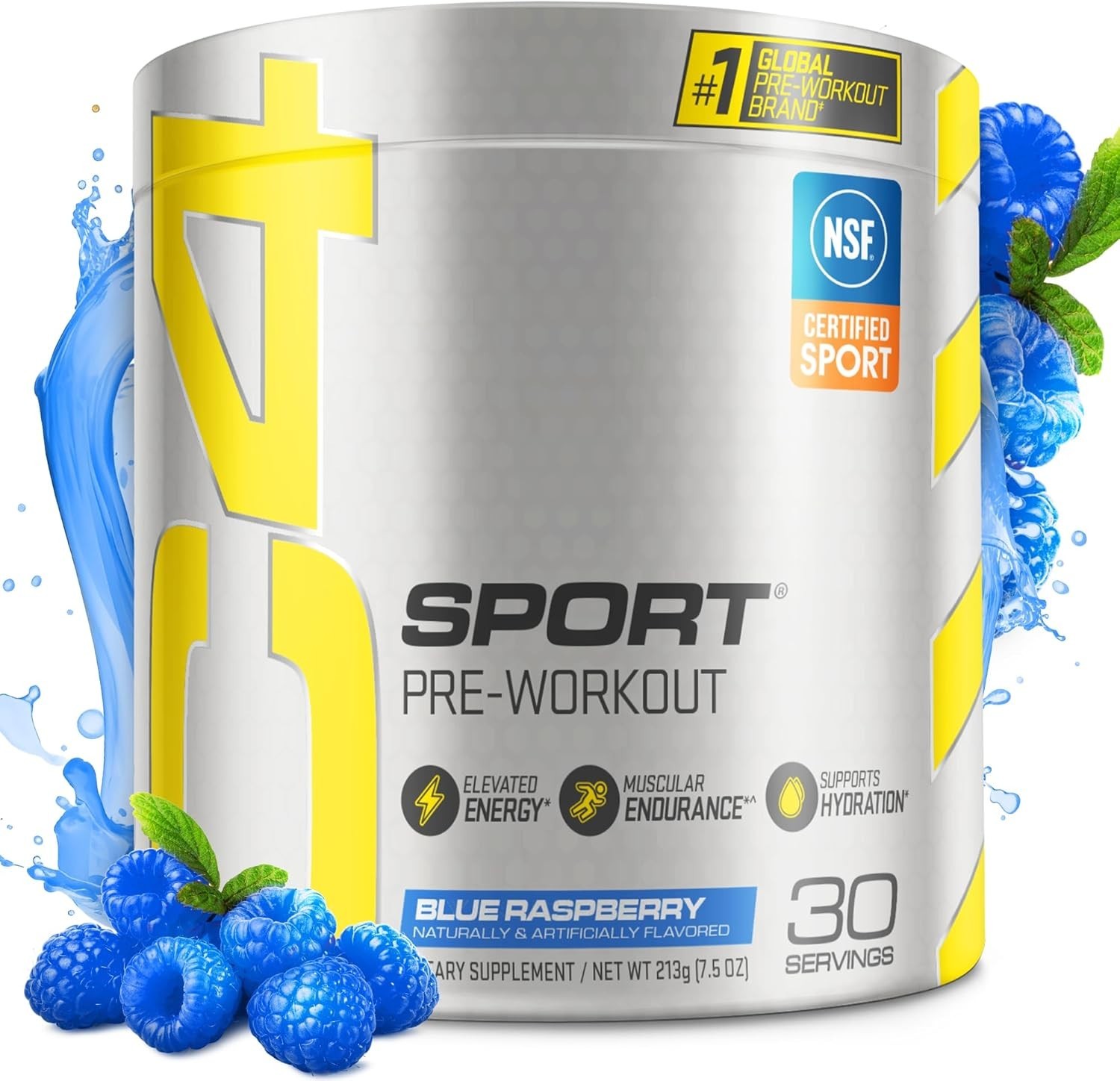 30 Servings of Sugar-Free Blue Raspberry Pre-Workout | NSF Certified for Sport