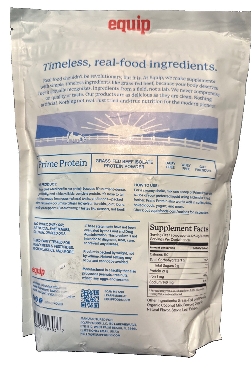 💪Equip Grass-fed Beef Isolate Prime Vanilla Protein Powder-1.95lbs EXP. 2/28