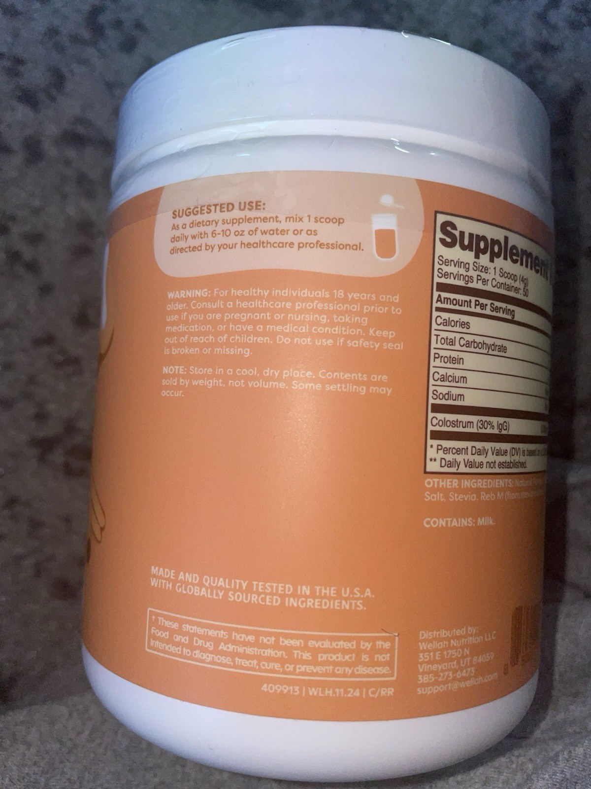Wellah Colostrum sweetened with stevia 50 servings Powder