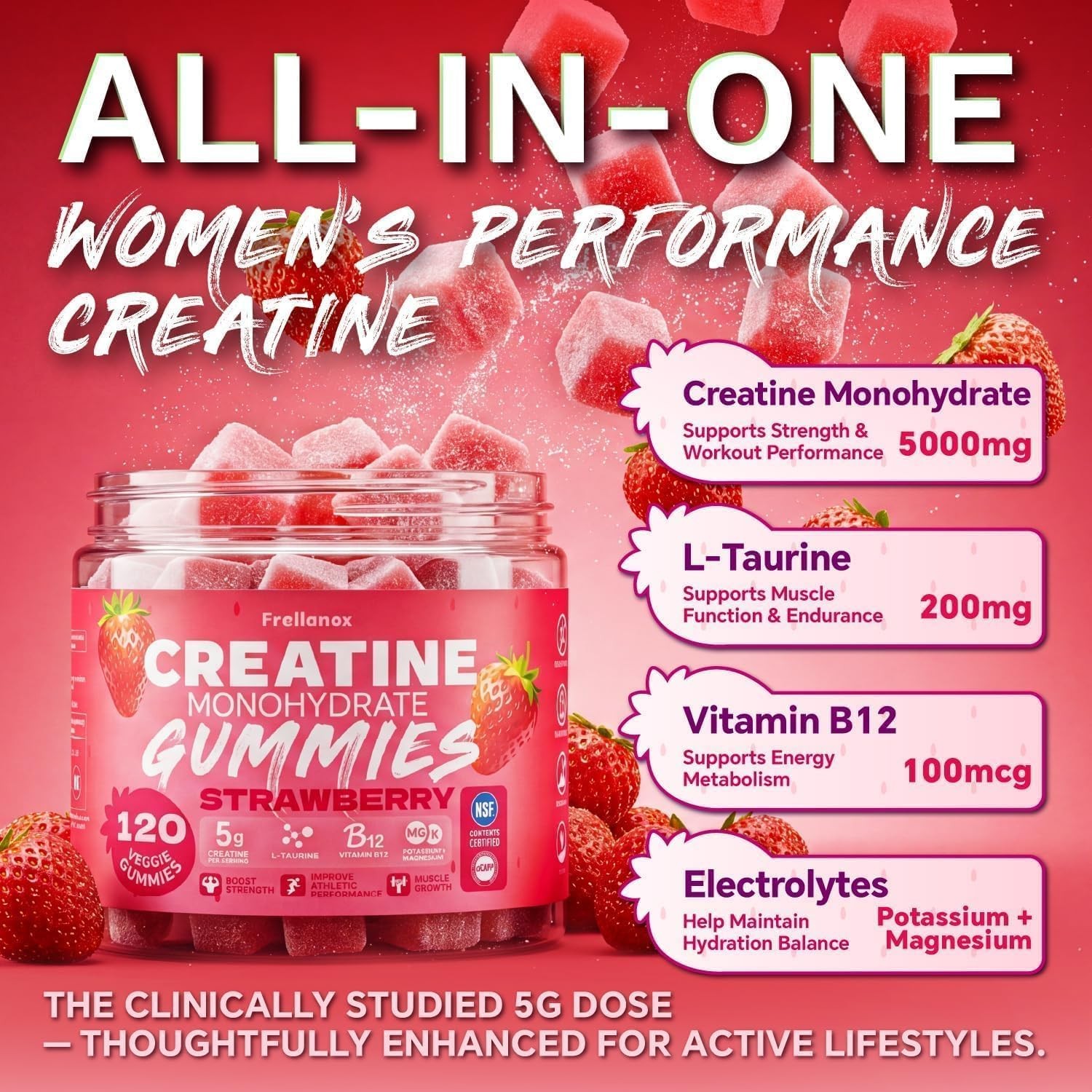 Creatine Monohydrate Gummies 5000mg for Women & Men – Creatine Gummies with B…