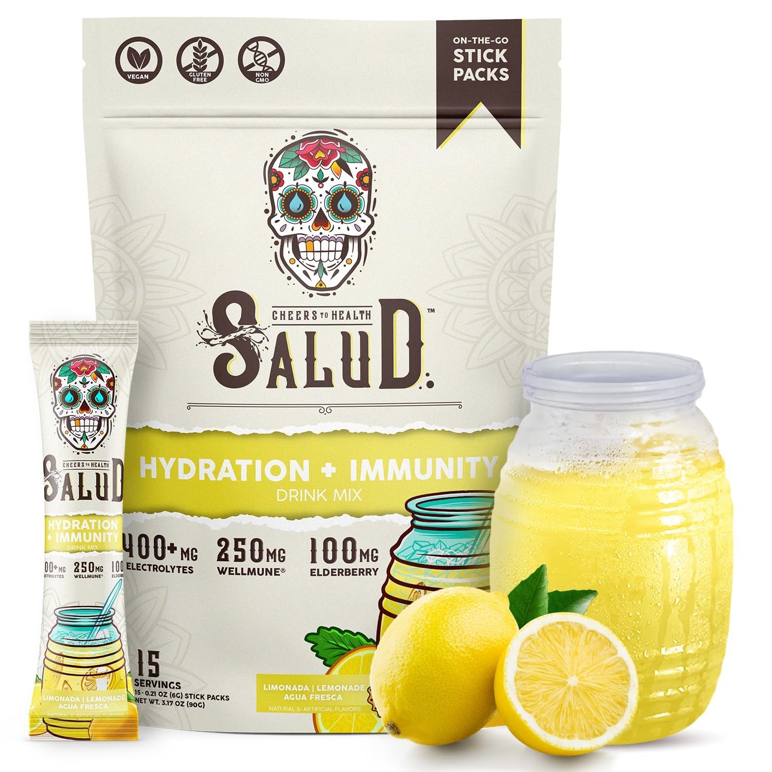 2-in-1 Hydration & Immunity Drink Mix, Lemonade Flavor, Electrolyte Powder, Vega