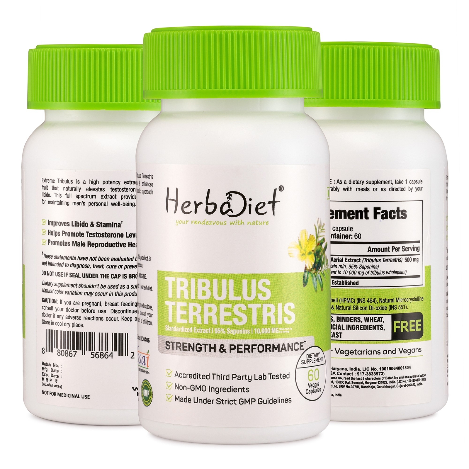 Tribulus Terrestris Extract Capsules 10000mg – 95% Saponins Muscle Booster