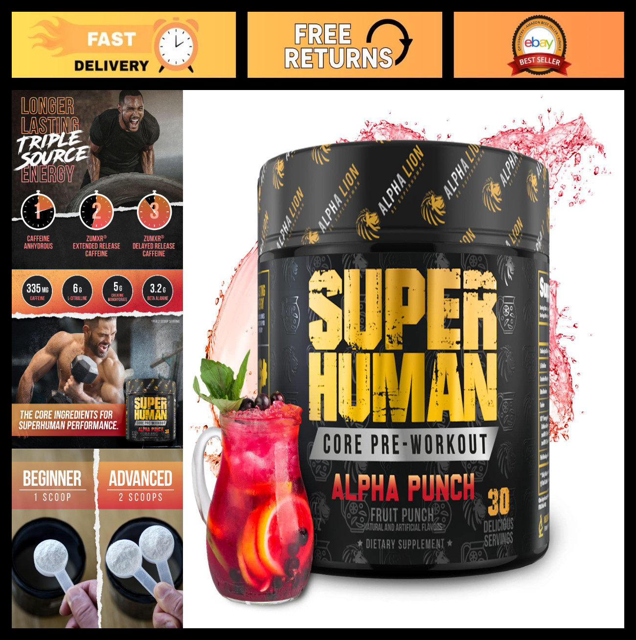 Pre Workout Powder with Creatine, Beta Alanine, L-Citrulline & Caffeine – 30 Ser
