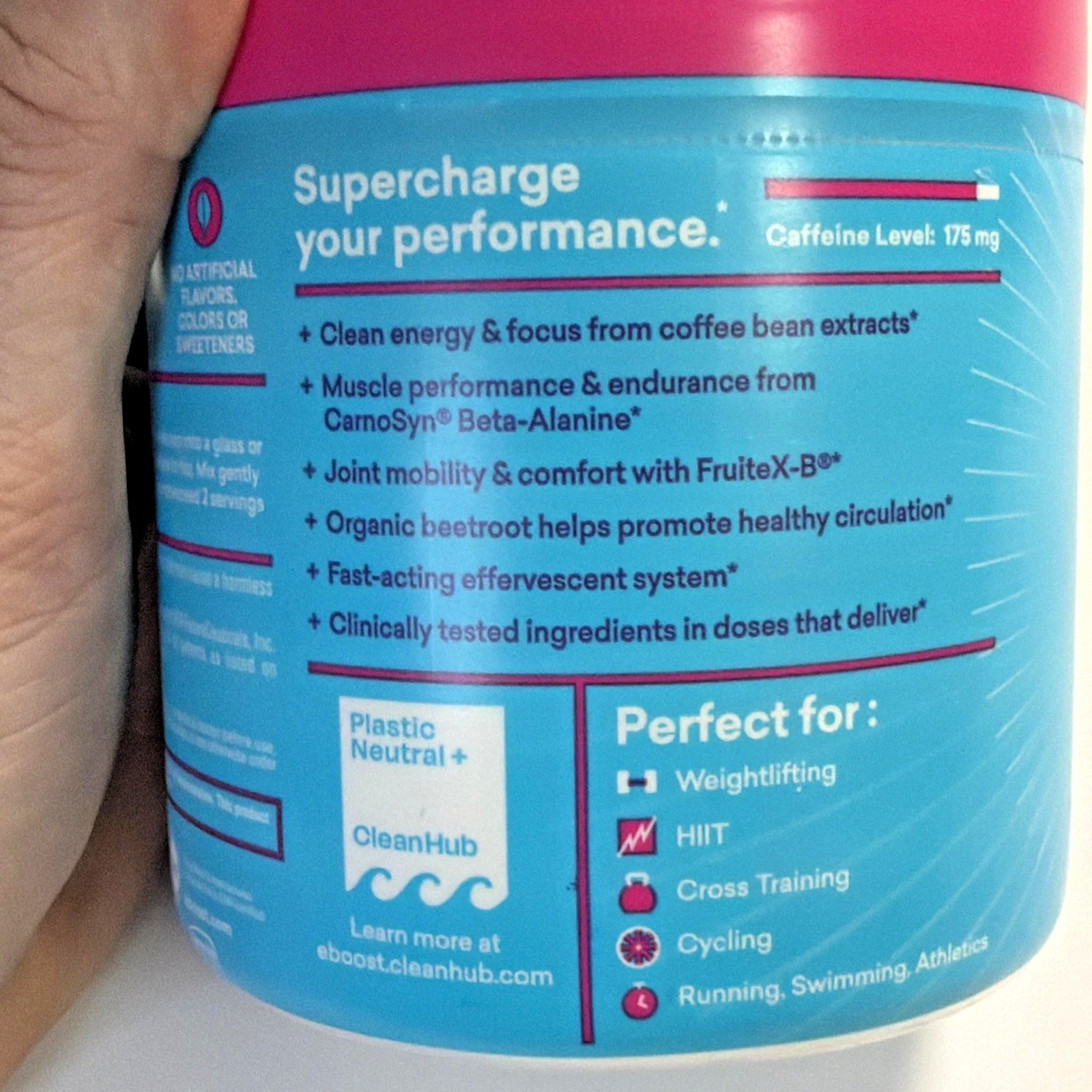 EBOOST POW Natural Pre Workout Powder, Blue Raspberry, Energy Support, 20 Servs