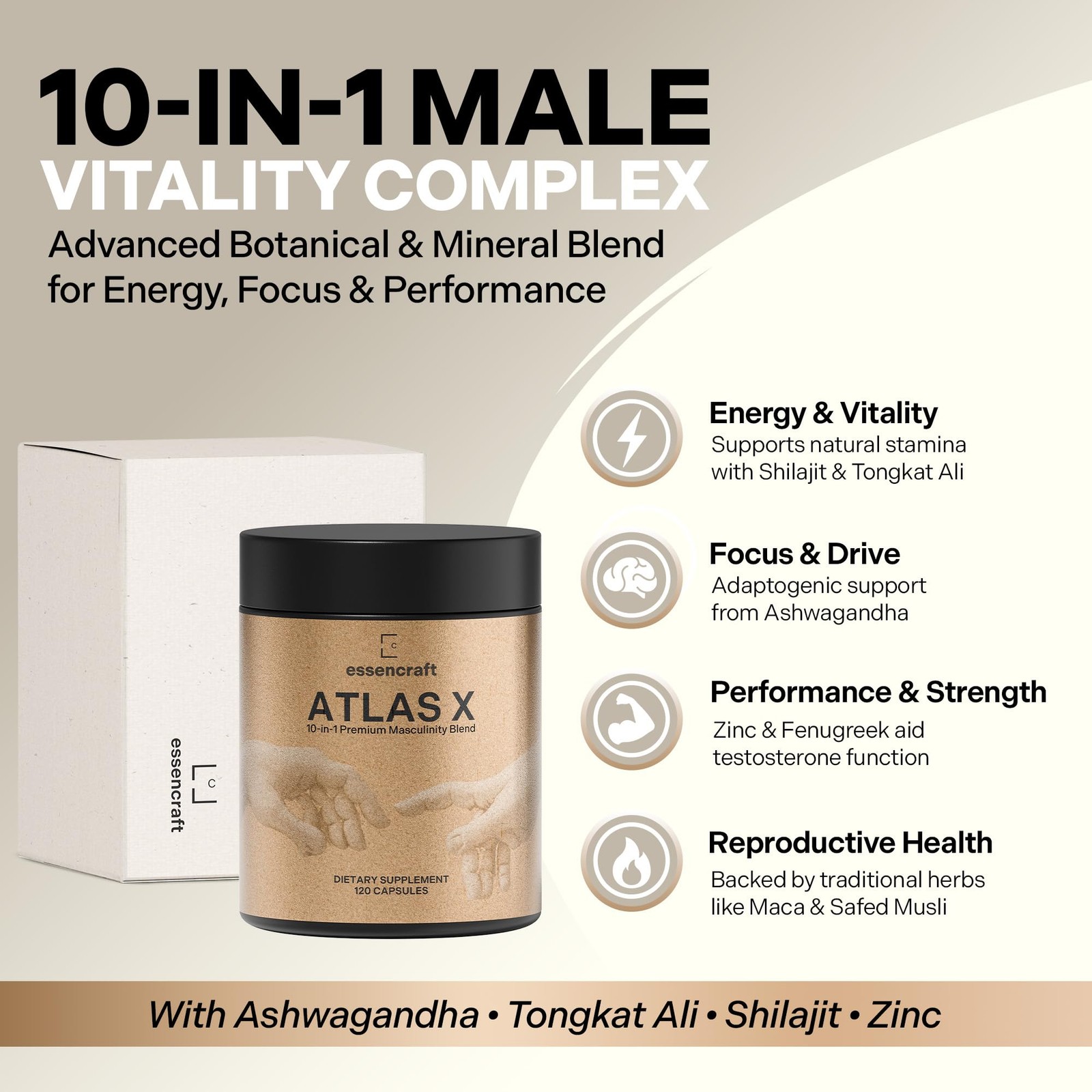 Essencraft Atlas X Testosterone Supplement for 120 Count (Pack of 1), Blue