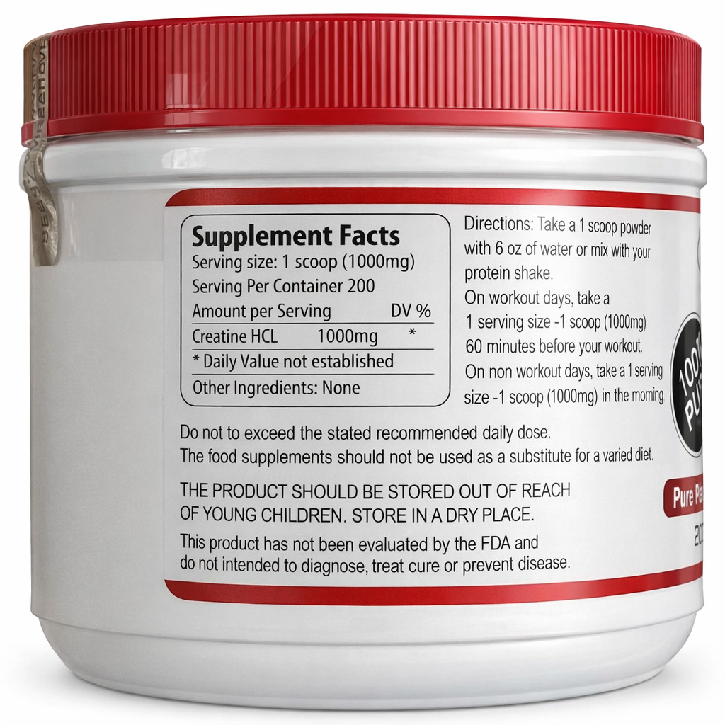 Creatine HCL 200g Micronized Powder No Bloating Strength Supplement