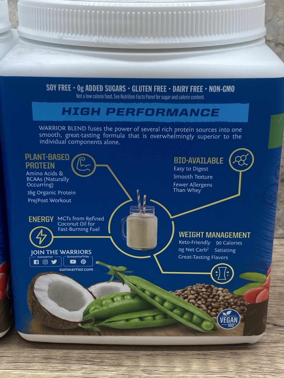 2 Warrior Blend Organic High Performance Protein Powder 13.2 Oz (375g) Chocolate