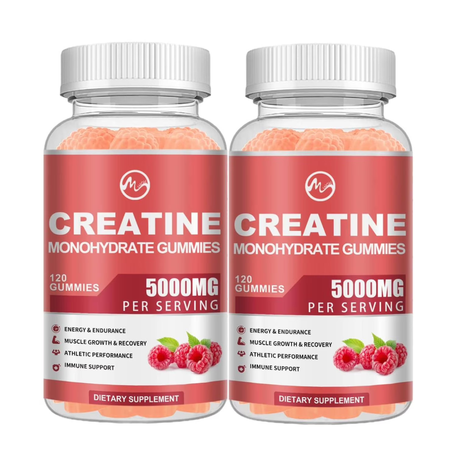 2 x Creatine Monohydrate Gummies 200000mg w/Taurine 500mg L-Glutamine,Berry-240