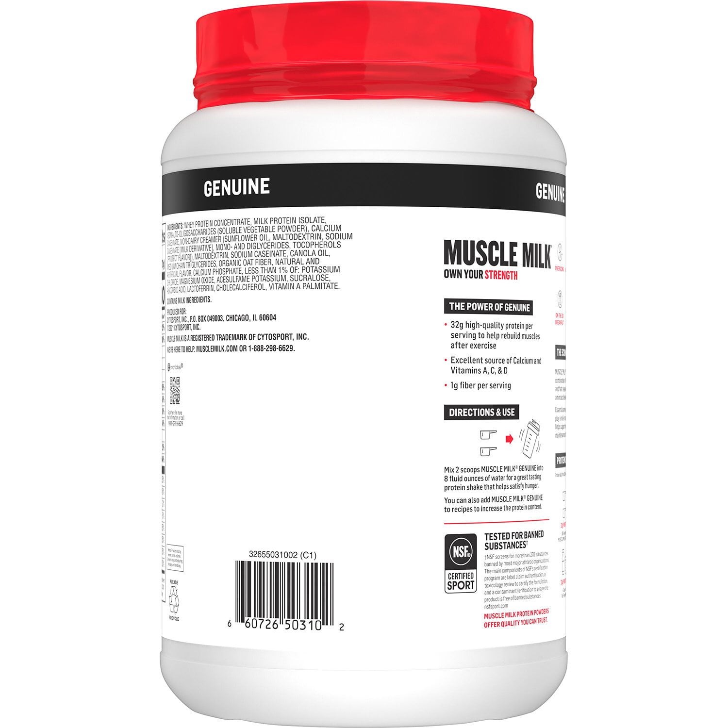 Muscle Milk Genuine 32g Whey Protein Powder, Vanilla Cream, 2.47 lbs.