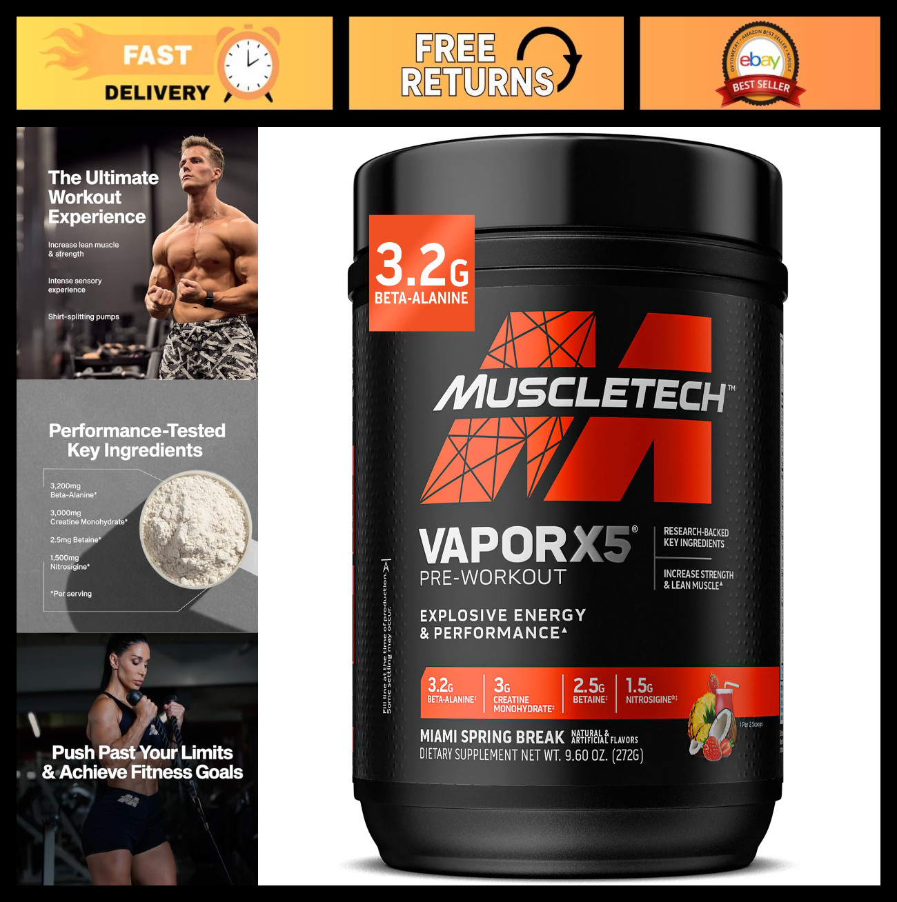 Pre-Workout Powder for Intense Energy & Muscle Pump – 30 Servings, 272g Mix