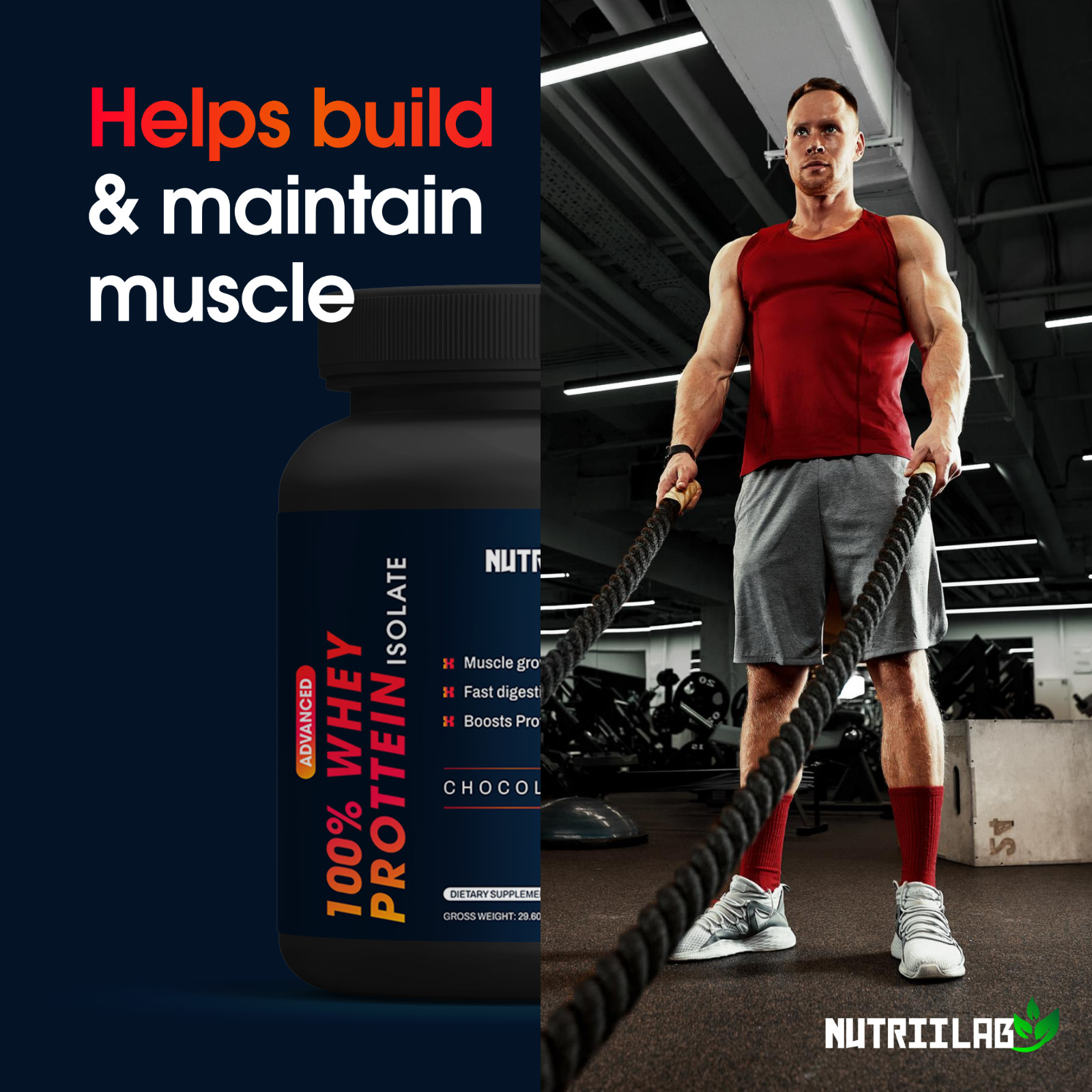 NutriiLab 100% Whey Isolate Protein Powder Vanilla Chocolate Lactose Free 24 Srv