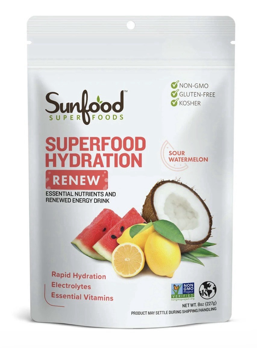 Sunfood Superfood Hydration Renew Sour Watermelon Vitamins Electrolytes 8 oz.