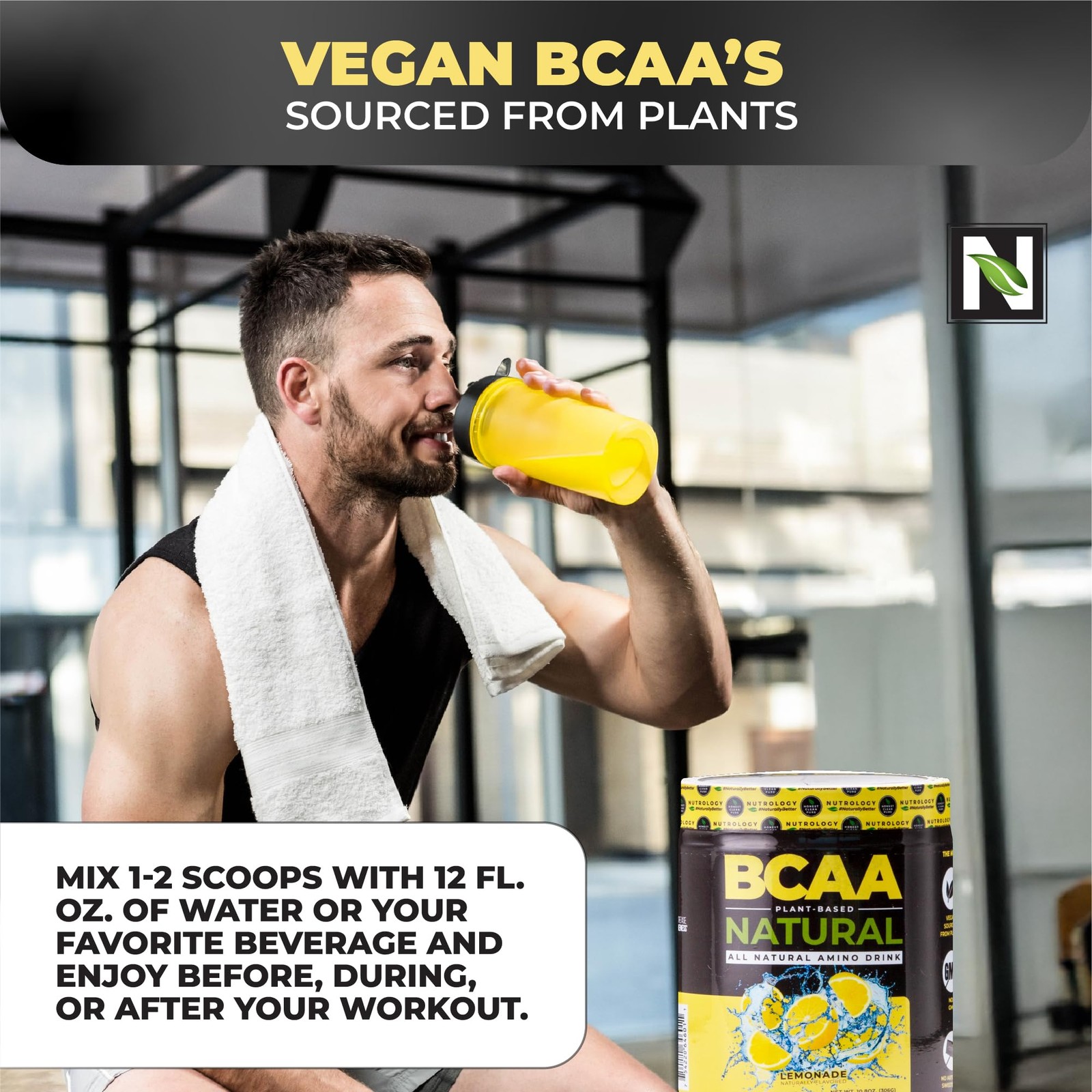 Nutrology BCAA Natural Plant Based BCAA Powder, Lemonade Flavor, Optimized 2…