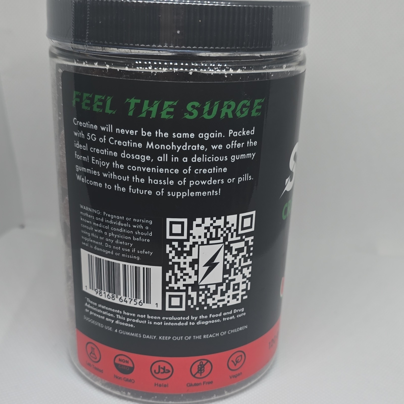Surge Creatine Gummies Sour Watermelon 120ct 5g Non GMO, Vegan, Gluten Free