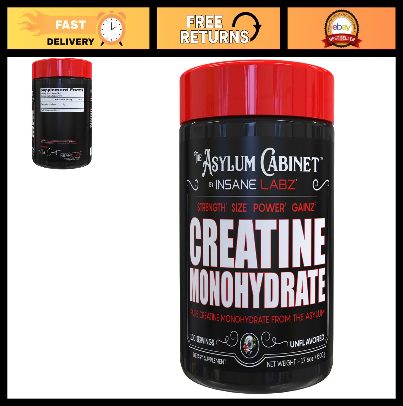 Unflavored Creatine Monohydrate Powder – 100 Servings, Pre/Post Workout, Strengt