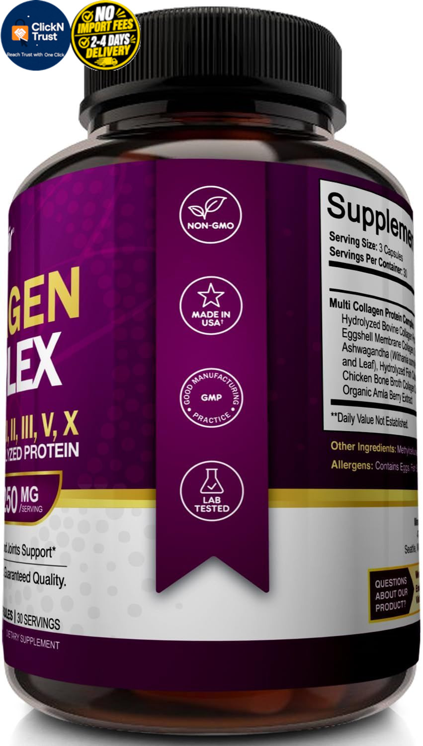 NutriFlair Multi Collagen Peptides 2250mg, 90 Capsules – 90 Count (Pack of 1)