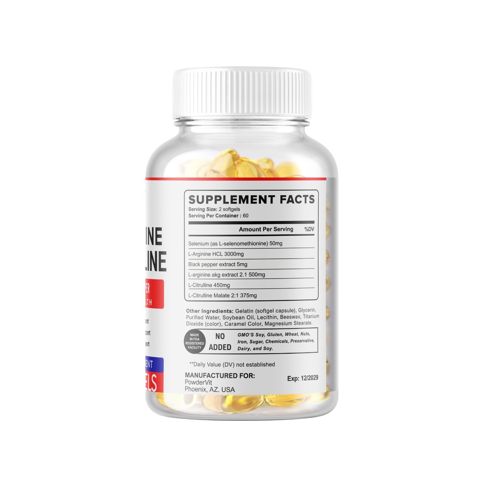 L-Arginine L-Citrulline Complex 3000mg, 240 Softgels – Non-GMO
