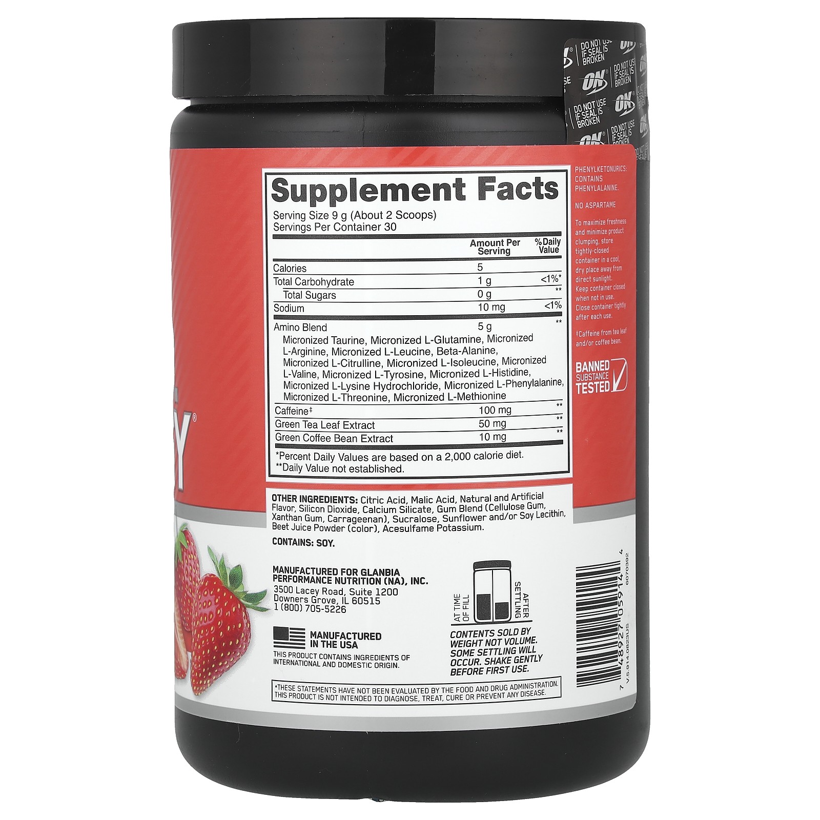 Essential Amino.O. Energy, Juicy Strawberry Burst, 9.5 oz (270 g)