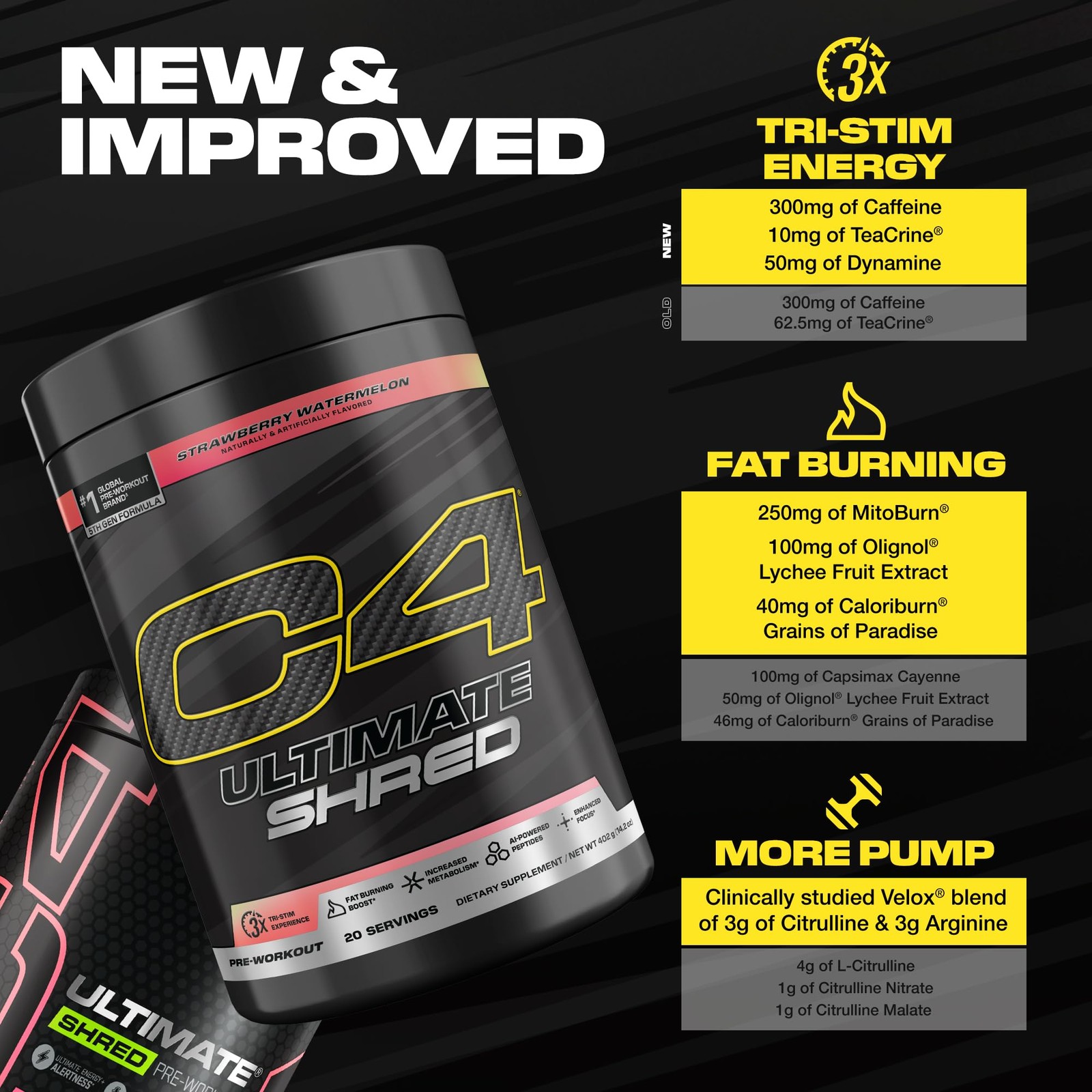 Cellucor C4 Ultimate Shred Pre Workout Fat Burner 20 Servings