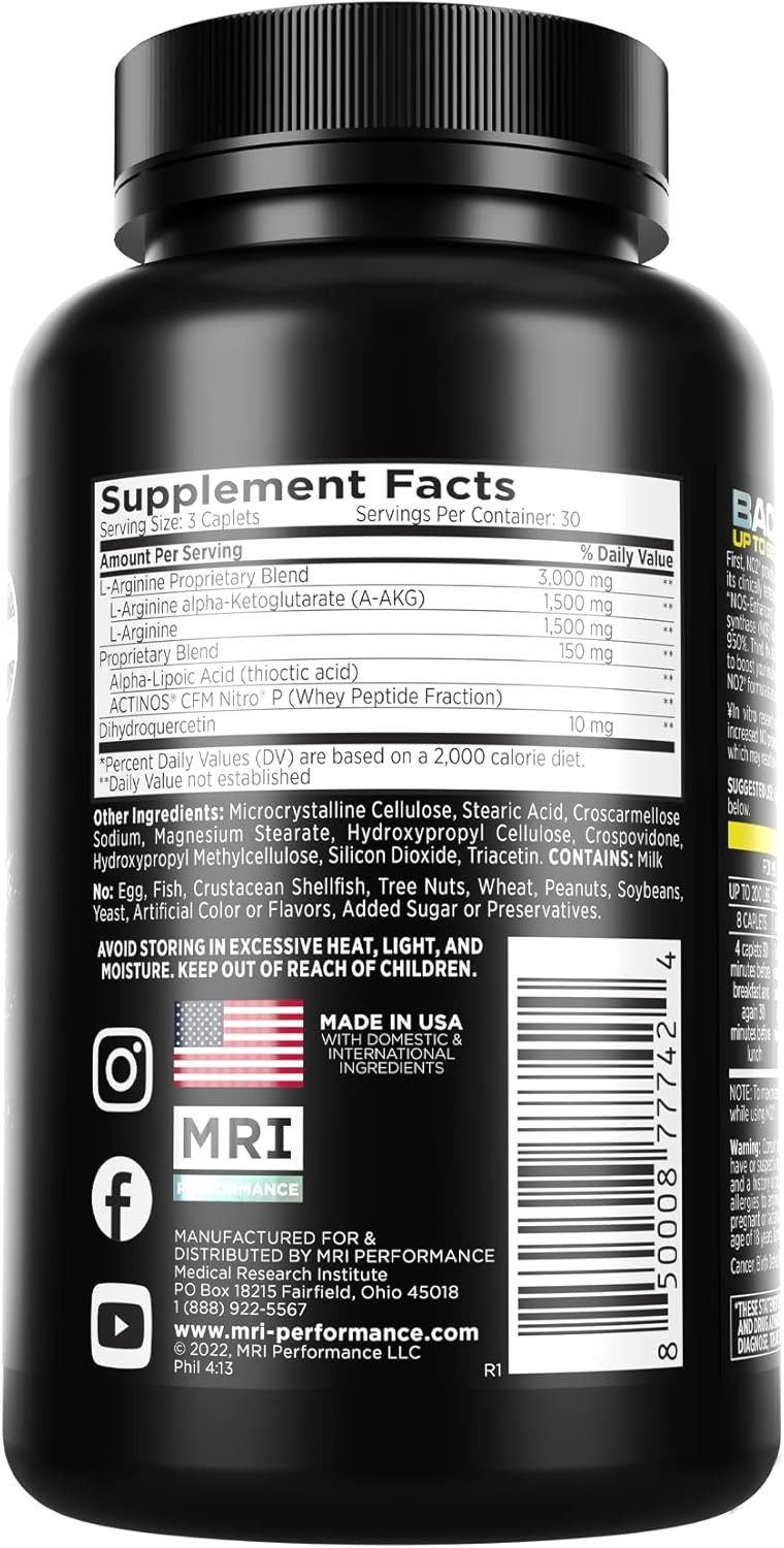 NO2 Nitric Oxide Booster 3000mg L-Arginine AAKG 90 Caplets
