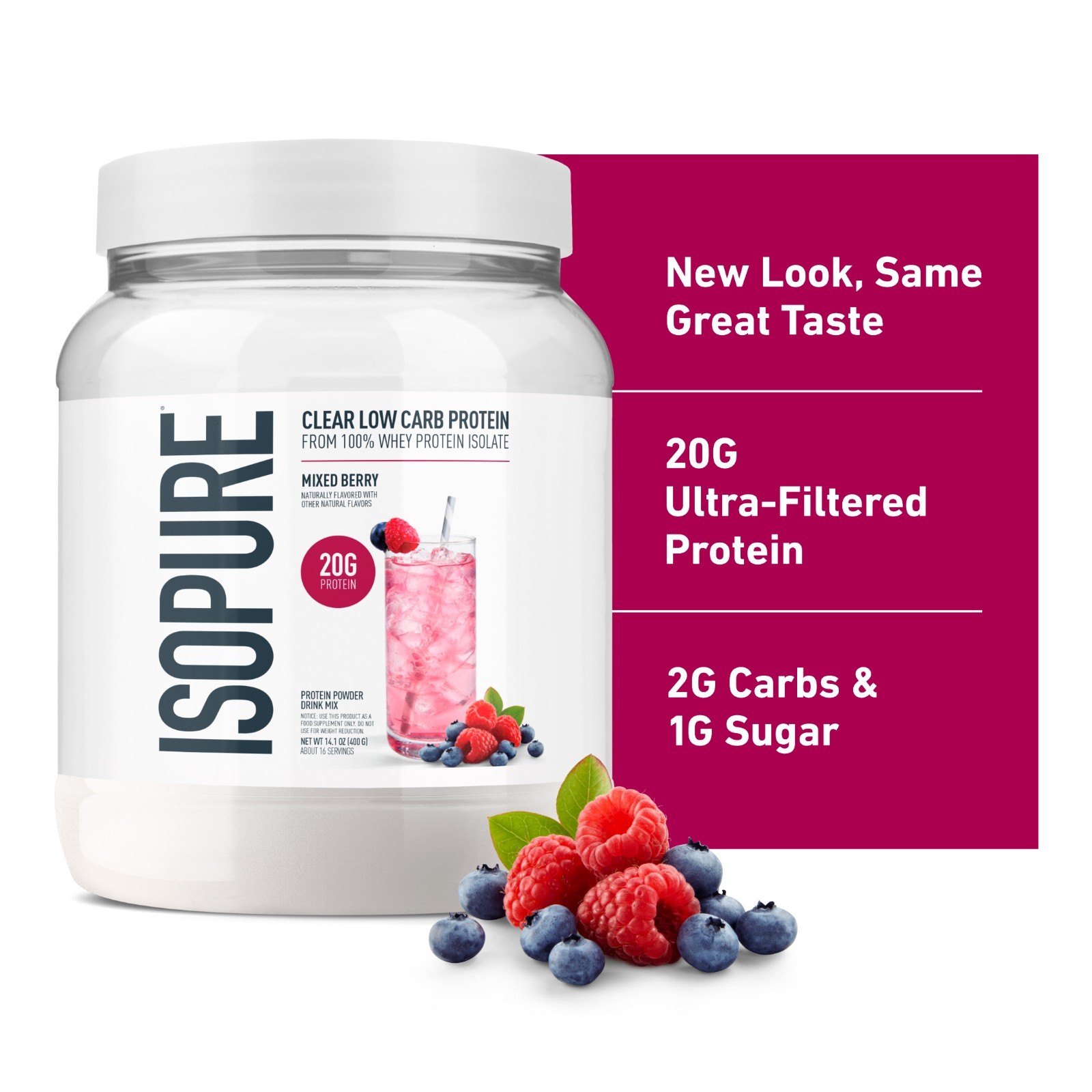 SALE ~ Isopure Clear Low Carb 100% Whey Protein Isolate Powder, Mixed Berry