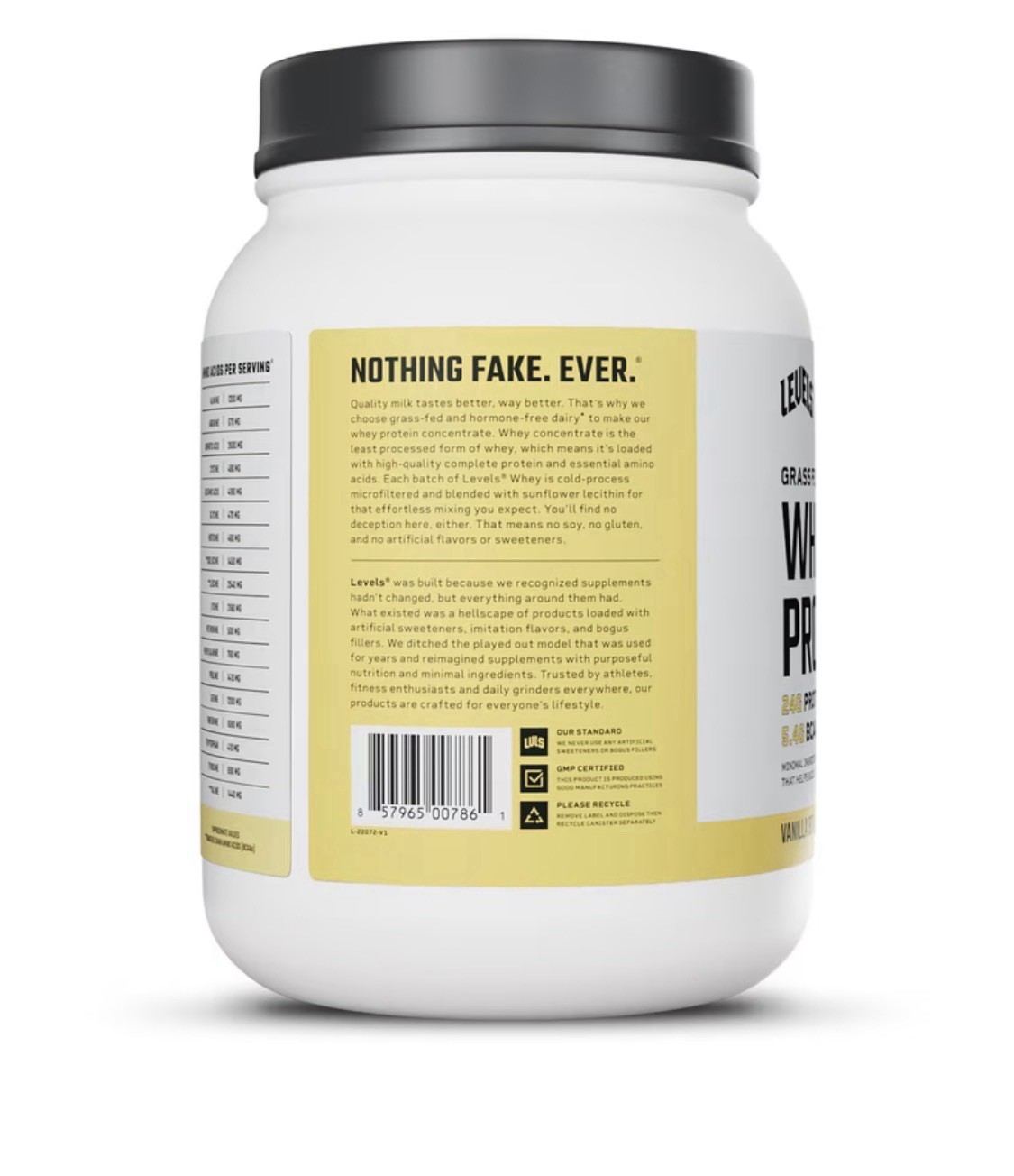Levels Grass Fed Whey Protein Powder Zero Artificials Vanilla Bean