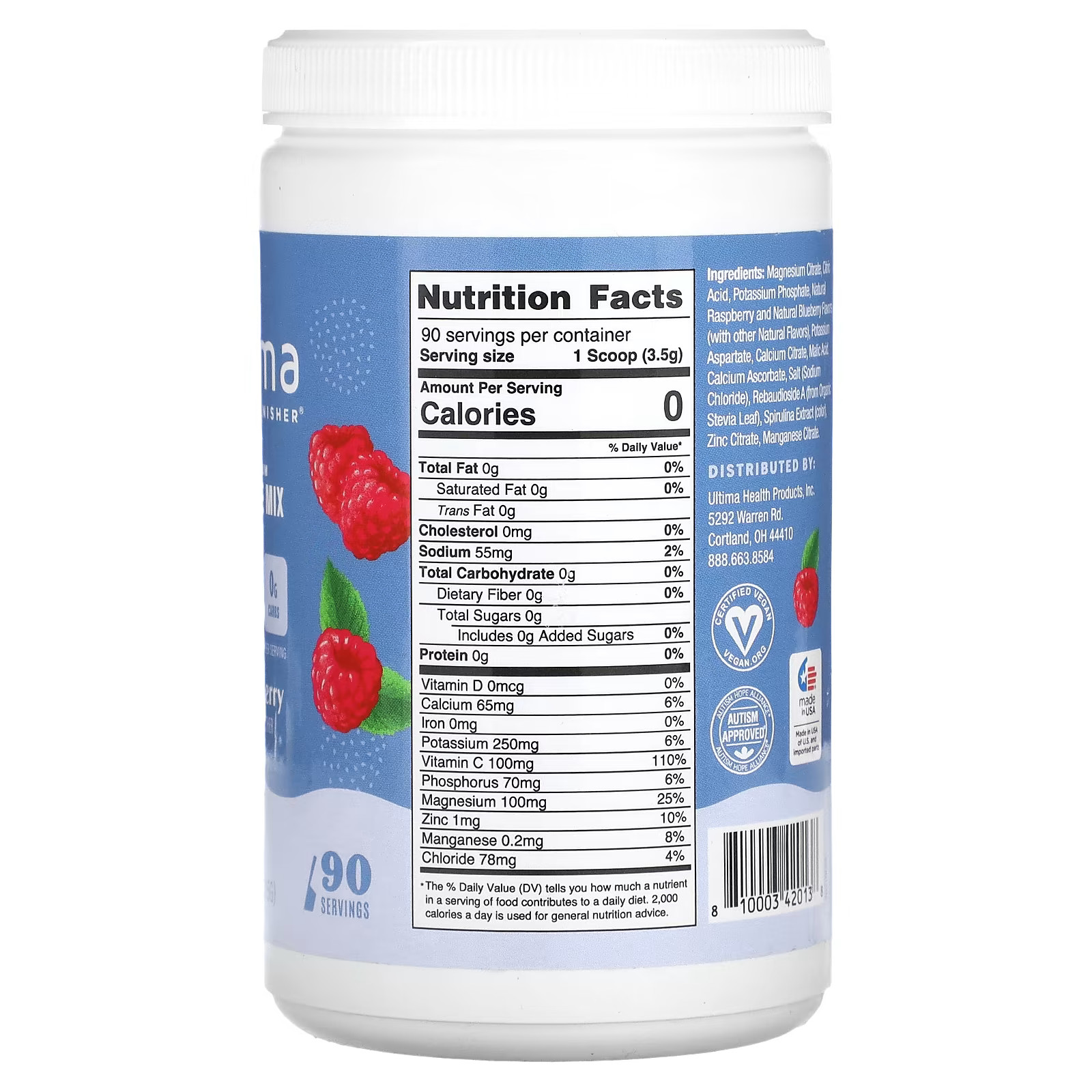 2 X Ultima Replenisher, Electrolyte Mix, Blue Raspberry, 11.1 oz (315 g)