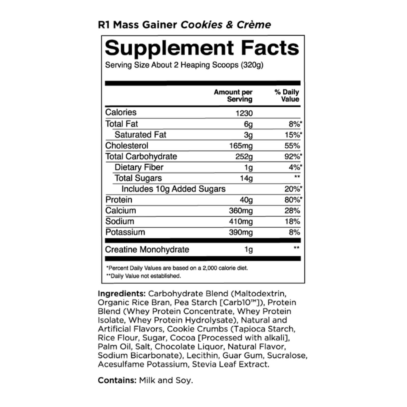RULE 1 Mass Gainer 8 serv Cookies Creme Mass Weight Gainer 5.64lb