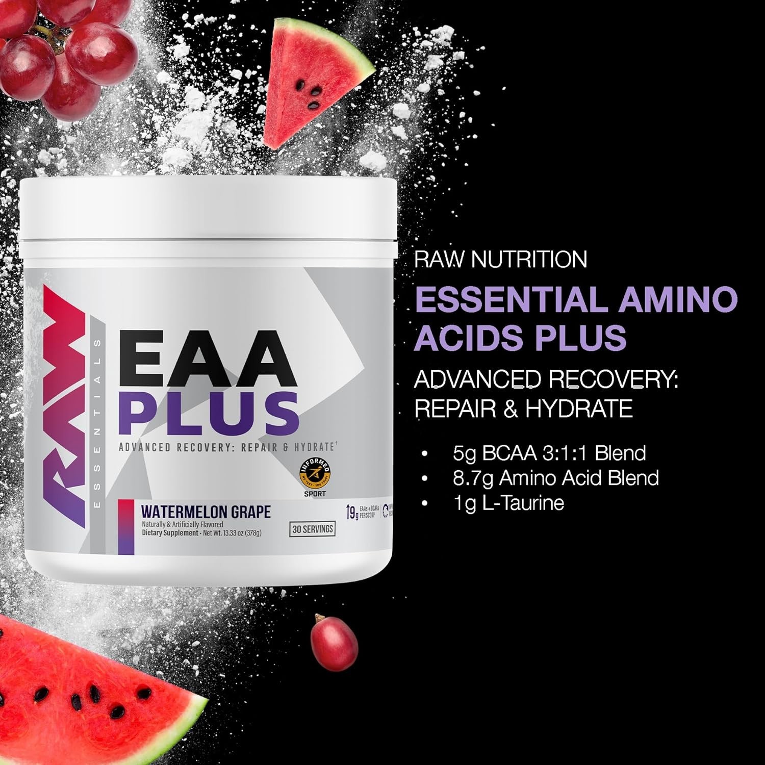 RAW EAA Plus Amino Acid Hydration Electrolytes Powder 30 Servings 3 Flavors New
