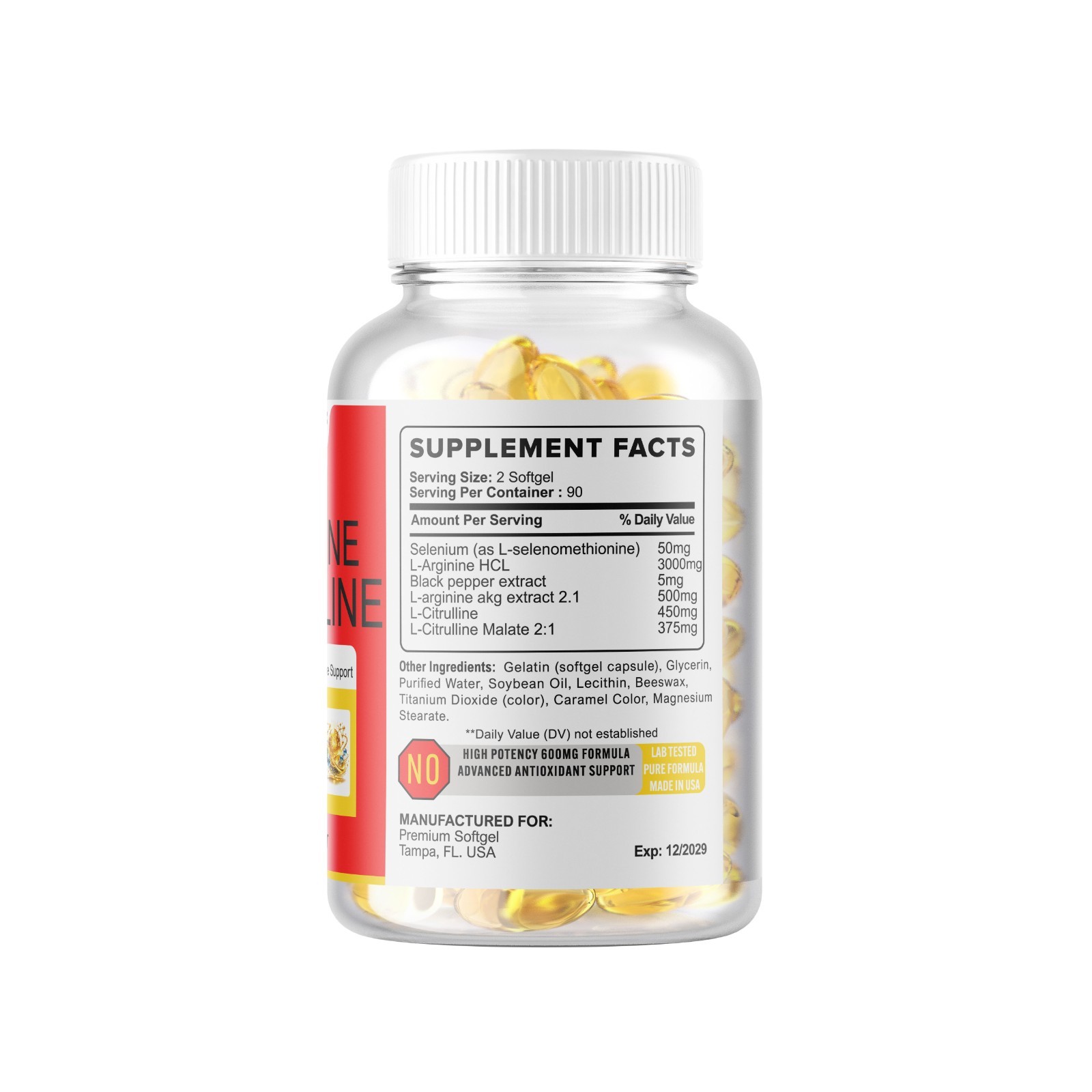 L-Arginine L-Citrulline Nitric Oxide Booster 3000mg 180 Softgels 90 Servings USA