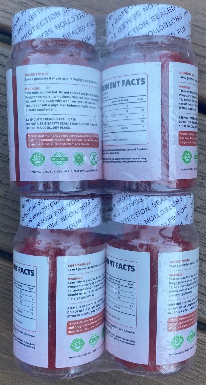 GRNLIFE Creatine Monohydrate Strawberry Flavor Gummies 60 Vegan Count Lot Of 4