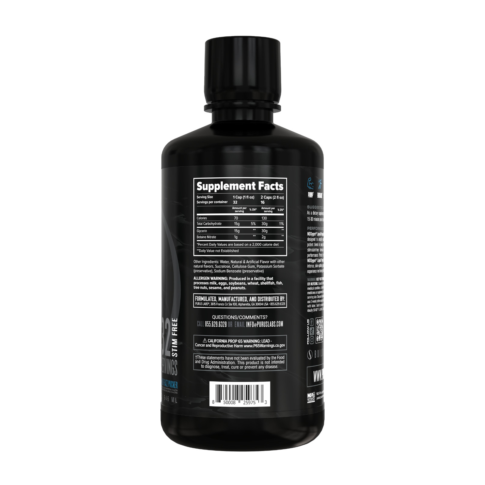 Purus Labs Noxygen Black Liquid Pump Amplifier Stim-Free Serum Performance Boost