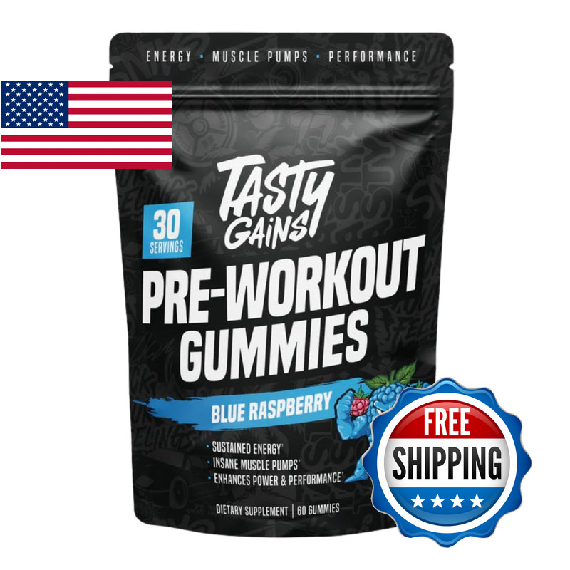 Tasty Gains – Pre-Workout Gummies Energy Focus Boost Caffeine Gummies For Men