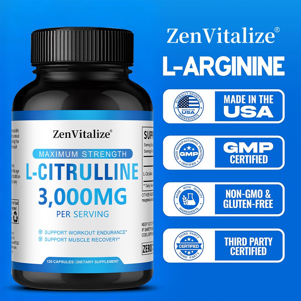 L Citrulline 3000mg Supplement L Arginine Muscle Recovery Pump Capsules 30-120