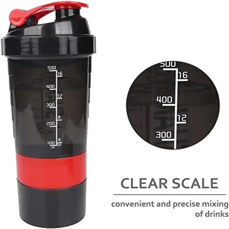 500ML Portable Protein Shaker Cup with Powder Storage Container Mixer Cup Gym Sp