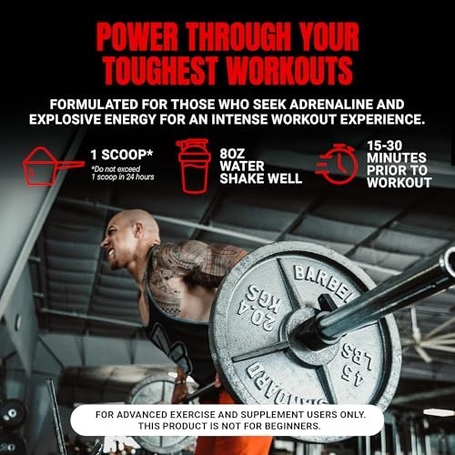 Extreme Energy Pre Workout Powder with Creatine, Beta Alanine & Caffeine – 30 Se