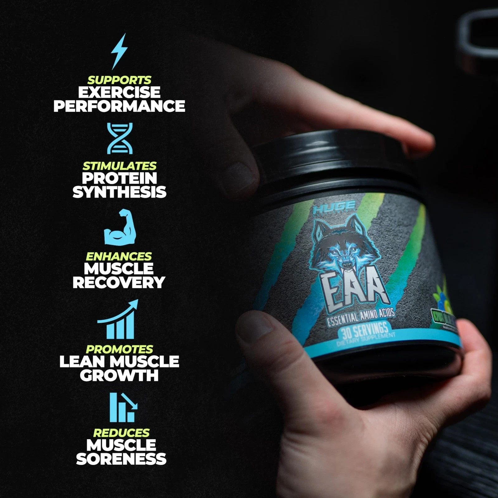 Huge EAA Supplement, Highest Dosed Essential Amino Acids Powder, 12.85g EAAs …