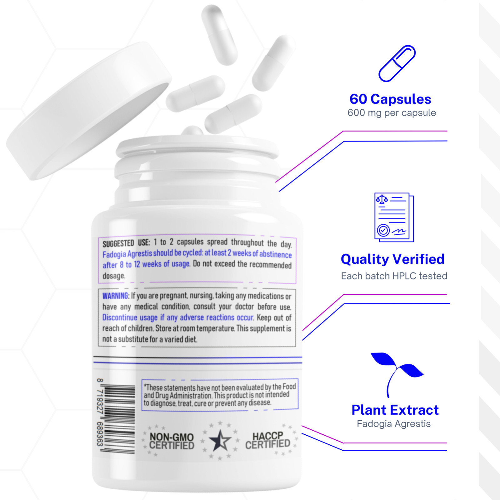 3 Pack (600mg) – Fadogia Agrestis 10:1 Complex with Hydroxypropyl-β-Cyclodextrin
