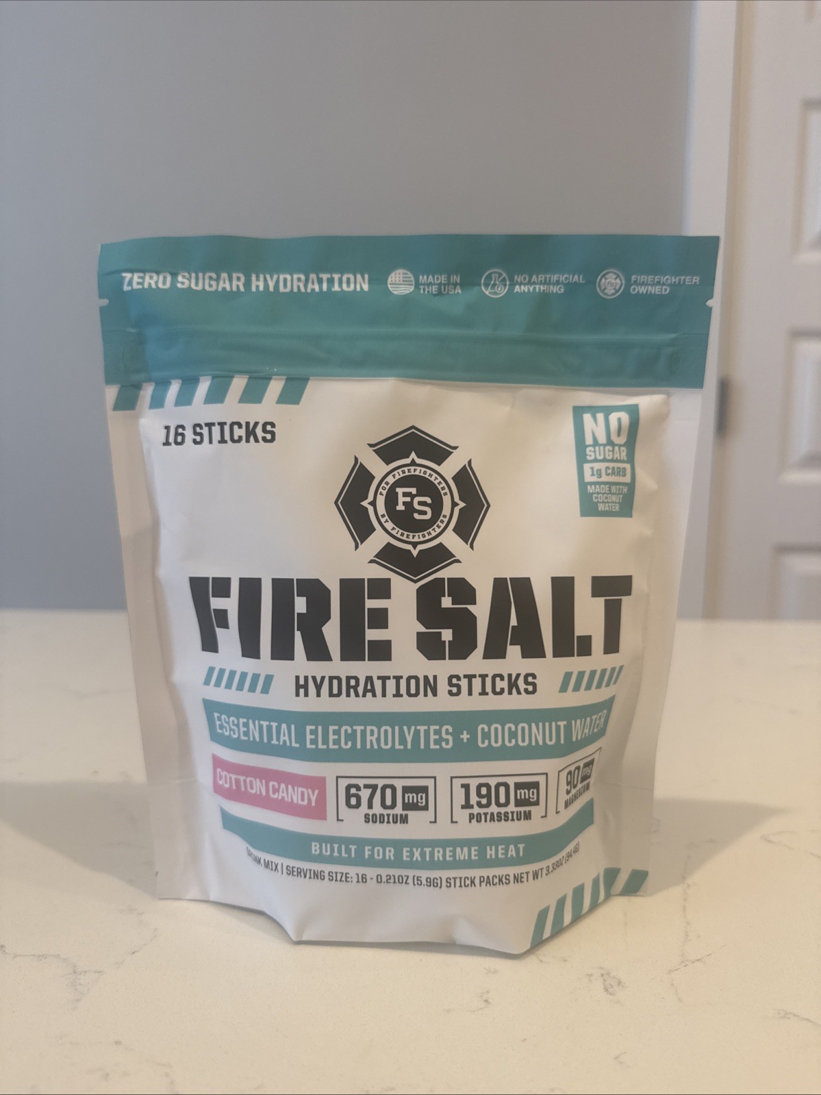 Fire Salt Electrolyte Hydration Sticks Zero Sugar 16 Sticks Cotton Candy