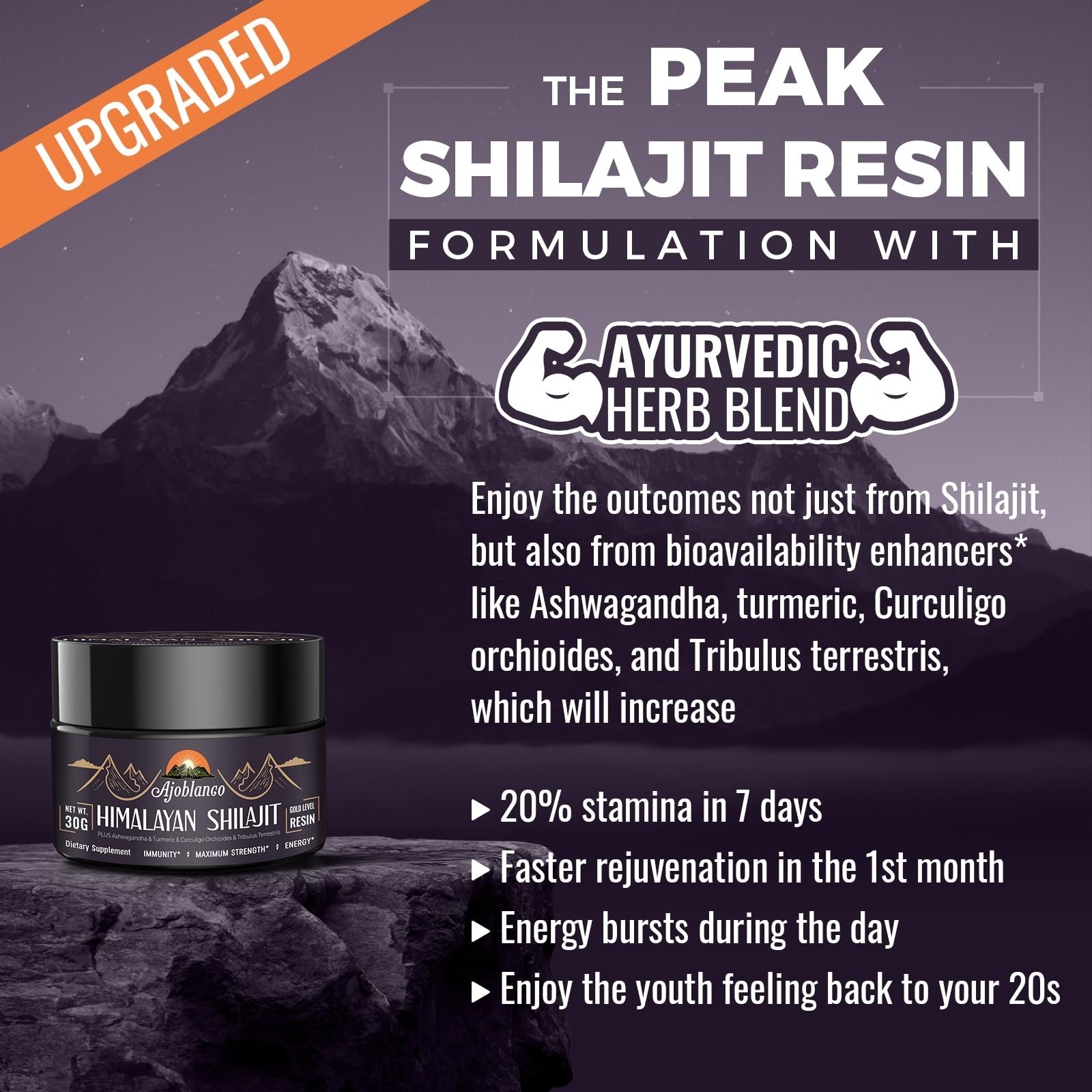 Ajoblanco Organic Shilajit Resin 600mg – Energy, Strength & Immunity