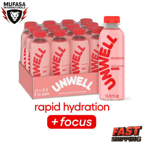 Unwell Hydration Electrolyte Drink for Rapid Hydration +Focus Strawberry 12 pack